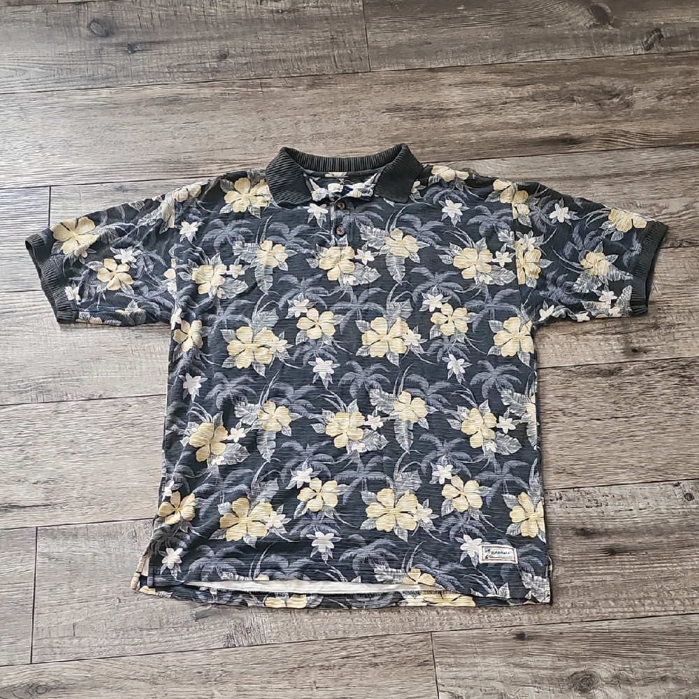 Tommy Bahama 70%Silk Large Hawaiin Polo Flower Print